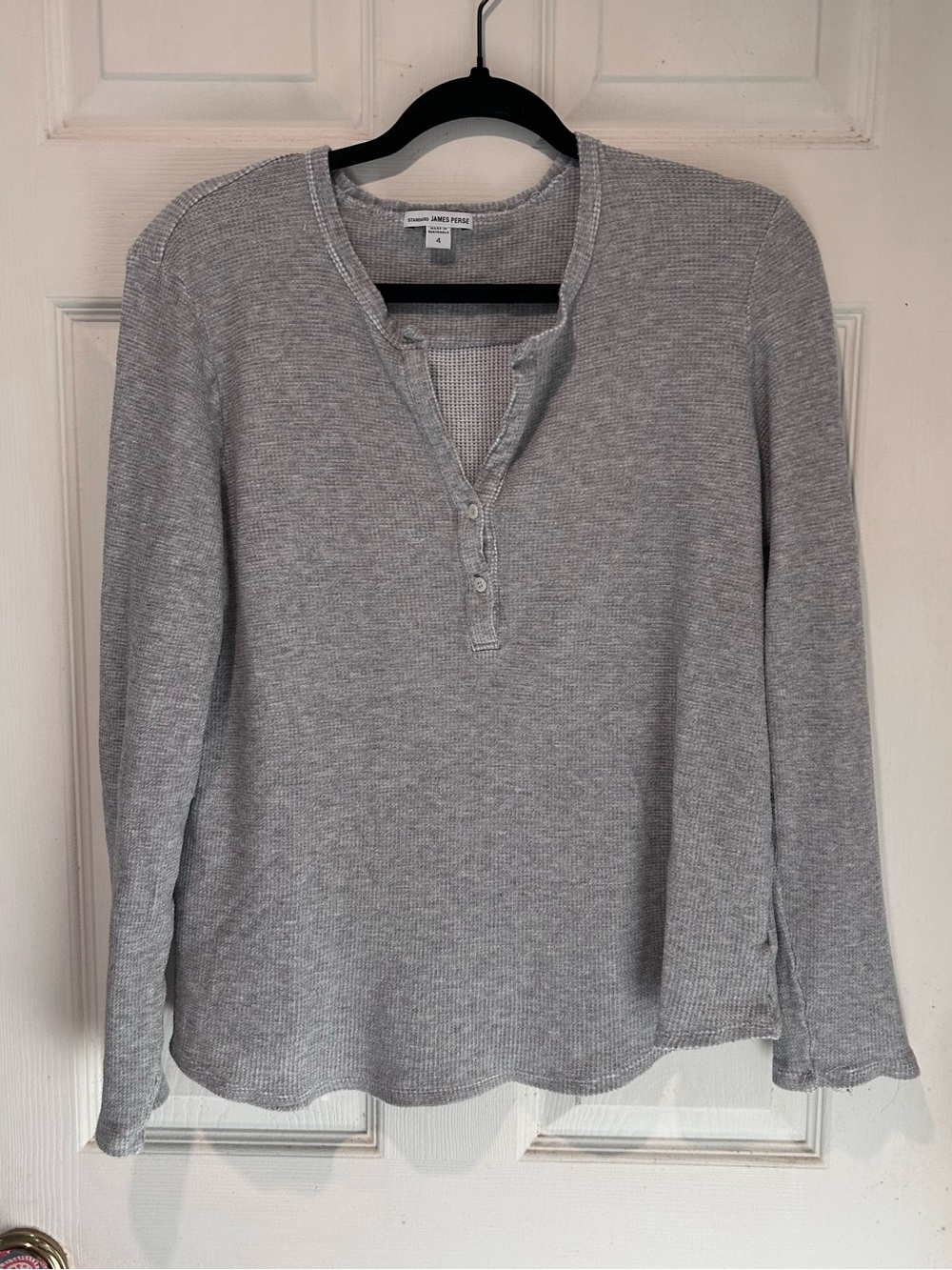 James Perse grey Waffle Henley top. Size 4/XL